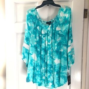IN Studio Teal/white gauze blouse! Size 3X new with tags